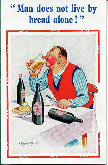 : Comic postcard, Man drinking beer Date: 20th century : Comic postcard, Man drinking beer Date: 20th century