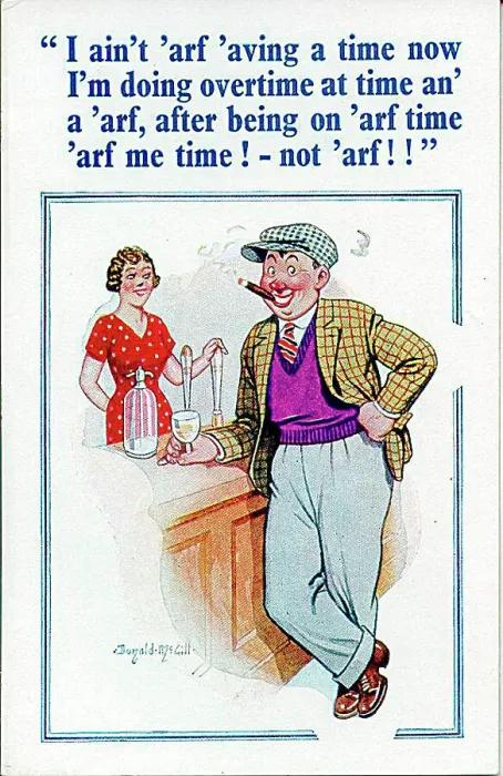 : Comic postcard, Man enjoying himself in the pub Date: 20th century : Comic postcard, Man enjoying himself in the pub Date: 20th century