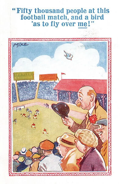 Comic postcard, Man at football match Date: 20th century