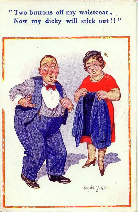 Framed Print : Comic postcard, Man with missing buttons Date: 20th century Framed Print : Comic postcard, Man with missing buttons Date: 20th century