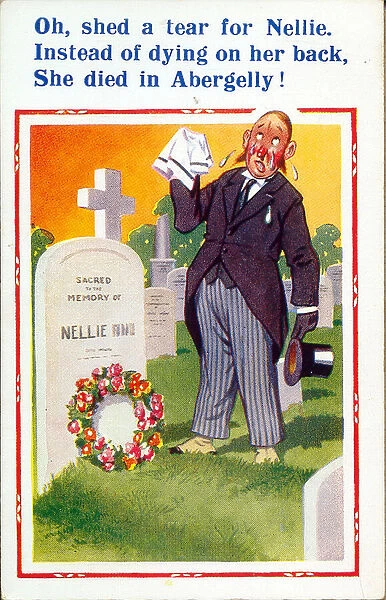 Comic postcard, Man at Nellies grave Date: 20th century