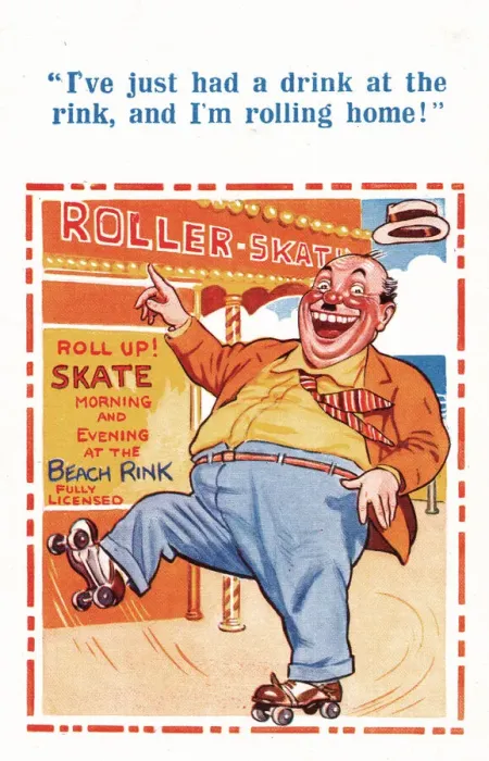 Framed Print : Comic postcard, Man rolling home Framed Print : Comic postcard, Man rolling home