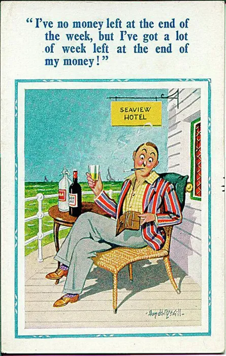 : Comic postcard, Man short of money at the seaside : Comic postcard, Man short of money at the seaside