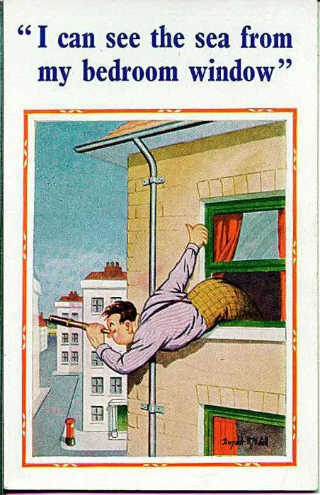 : Comic postcard, Man staying at the seaside Date: 20th century : Comic postcard, Man staying at the seaside Date: 20th century