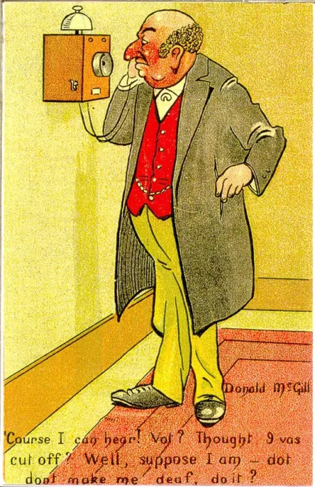Framed Print : Comic postcard, Man on the telephone Framed Print : Comic postcard, Man on the telephone