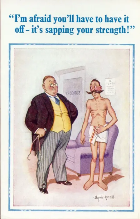 Framed Print : Comic postcard, Man visiting the doctor Date: 20th century Framed Print : Comic postcard, Man visiting the doctor Date: 20th century