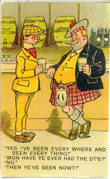 Framed Print : Comic postcard, Two men chatting in a public house Date: 20th century Framed Print : Comic postcard, Two men chatting in a public house Date: 20th century