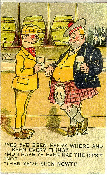 Comic postcard, Two men chatting in a public house Date: 20th century
