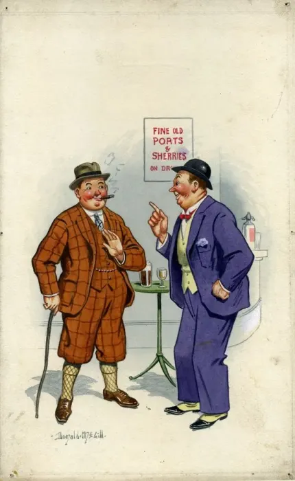 Framed Print : Comic postcard, Two men drinking in a pub Framed Print : Comic postcard, Two men drinking in a pub