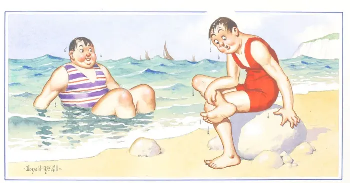Framed Print : Comic postcard, Two men at the seaside Date: 20th century Framed Print : Comic postcard, Two men at the seaside Date: 20th century