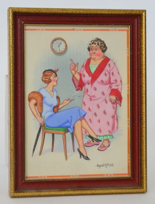 Framed Print : Comic postcard, Mother and daughter discussion Framed Print : Comic postcard, Mother and daughter discussion