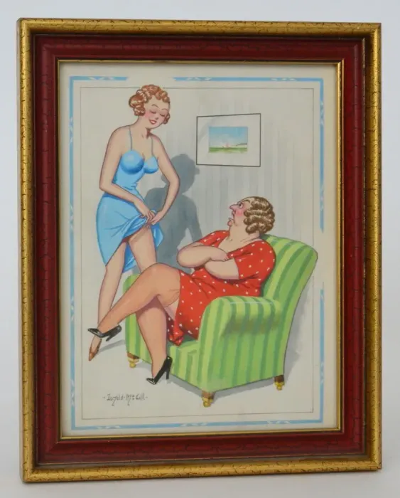 Framed Print : Comic postcard, Mother and daughter discussion Date: 20th century Framed Print : Comic postcard, Mother and daughter discussion Date: 20th century