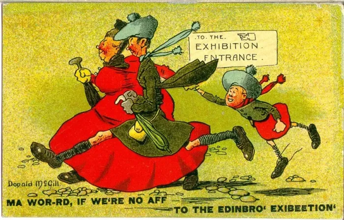 Framed Print : Comic postcard, Off to the Edinburgh Exhibition Date: 20th century Framed Print : Comic postcard, Off to the Edinburgh Exhibition Date: 20th century