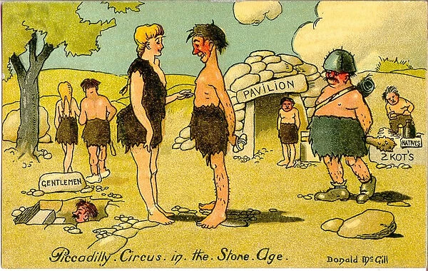 Comic postcard, Piccadilly Circus in the Stone Age Date: 20th century