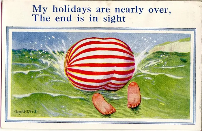 Framed Print : Comic postcard, Plump holidaymaker in the sea Framed Print : Comic postcard, Plump holidaymaker in the sea