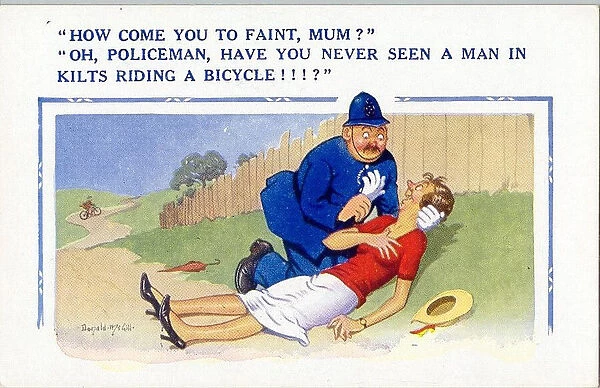Comic postcard, Policeman and fainting woman Date: 20th century