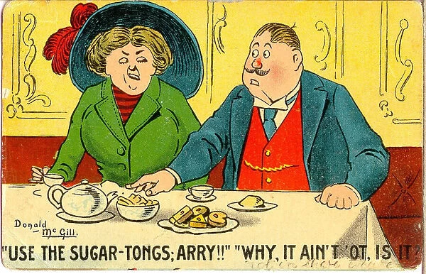 Comic postcard, Polite table manners Date: 20th century