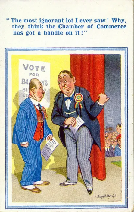 Framed Print : Comic postcard, Two political candidates campaigning Date: 20th century Framed Print : Comic postcard, Two political candidates campaigning Date: 20th century