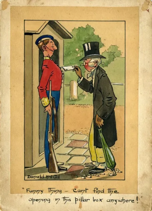 Framed Print : Comic postcard, Posting a letter in the wrong box Date: 20th century