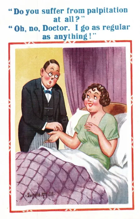 Framed Print : Comic postcard, Pretty woman and doctor Framed Print : Comic postcard, Pretty woman and doctor