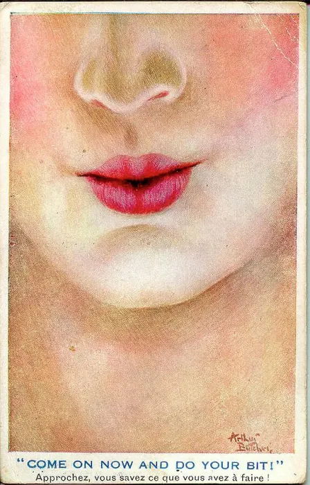 Framed Print : Comic postcard, Pretty woman's rosebud lips - Come on now and do your bit! Date: 1914-1918 Framed Print : Comic postcard, Pretty woman's rosebud lips - Come on now and do your bit! Date: 1914-1918