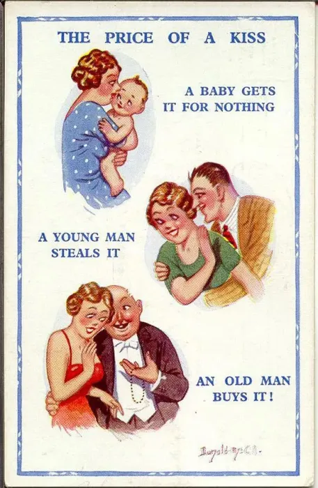 Framed Print : Comic postcard, The Price of a Kiss Date: 20th century