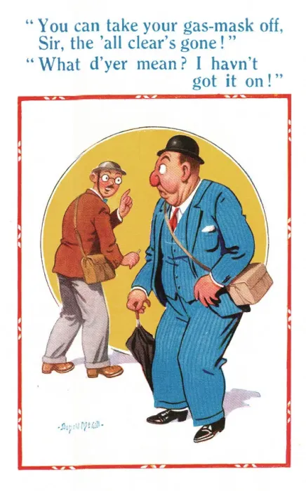 Framed Print : Comic postcard, Red nose mistaken for gas mask, WW2 Date: circa 1940s Framed Print : Comic postcard, Red nose mistaken for gas mask, WW2 Date: circa 1940s