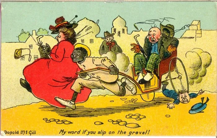 Framed Print : Comic postcard, Rickshaw ride - My word if you slip on the gravel Framed Print : Comic postcard, Rickshaw ride - My word if you slip on the gravel