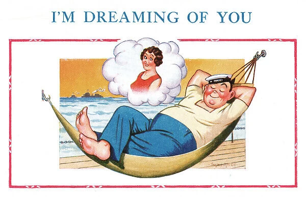 Comic postcard, Sailor in the British Royal Navy, WW2 - in a hammock