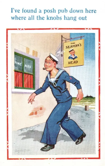 Framed Print : Comic postcard, Sailor in the British Royal Navy, WW2 - striding into a pub Framed Print : Comic postcard, Sailor in the British Royal Navy, WW2 - striding into a pub