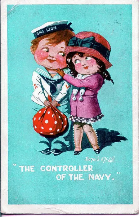 Framed Print : Comic postcard, Sailor of HMS Lion with his girl - The Controller of the Navy. Date: circa 1940s Framed Print : Comic postcard, Sailor of HMS Lion with his girl - The Controller of the Navy. Date: circa 1940s