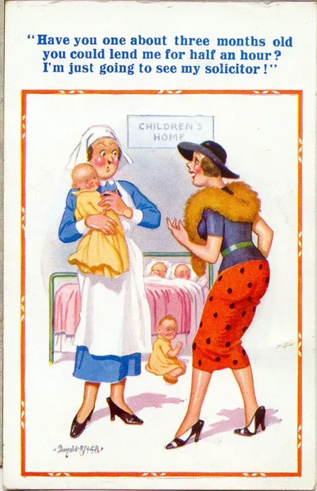 Framed Print : Comic postcard, Scene in childrens home Date: 20th century Framed Print : Comic postcard, Scene in childrens home Date: 20th century