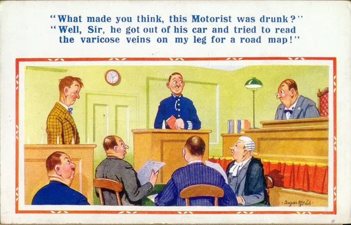 Framed Print : Comic postcard, Scene in a court of law Date: 20th century Framed Print : Comic postcard, Scene in a court of law Date: 20th century