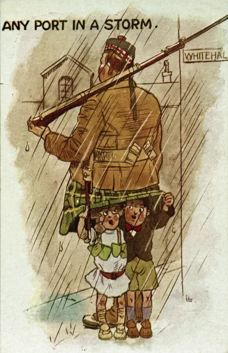 Framed Print : Comic postcard, Scots soldier, Any Port in a Storm Framed Print : Comic postcard, Scots soldier, Any Port in a Storm