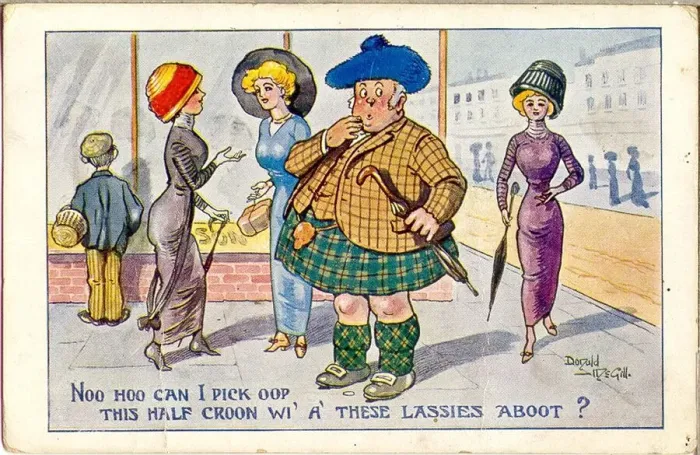 Framed Print : Comic postcard, Scotsman in the street - how to pick up a half crown Framed Print : Comic postcard, Scotsman in the street - how to pick up a half crown
