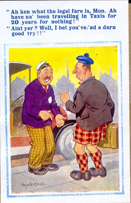 Framed Print : Comic postcard, Scotsman and taxi driver Date: 20th century Framed Print : Comic postcard, Scotsman and taxi driver Date: 20th century