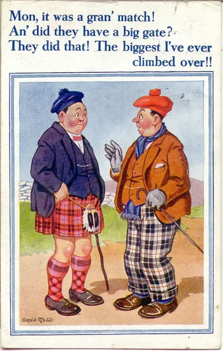 Framed Print : Comic postcard, Scotsmen discuss football match Framed Print : Comic postcard, Scotsmen discuss football match