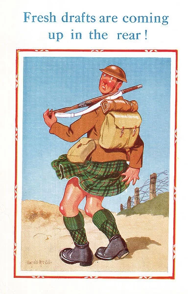 Comic postcard, Scottish Soldier in the British Army, WW2