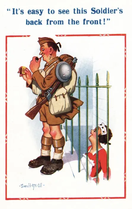 Framed Print : Comic postcard, Scottish Soldier in the British Army, WW2 - a maid looks up at him from a Framed Print : Comic postcard, Scottish Soldier in the British Army, WW2 - a maid looks up at him from a