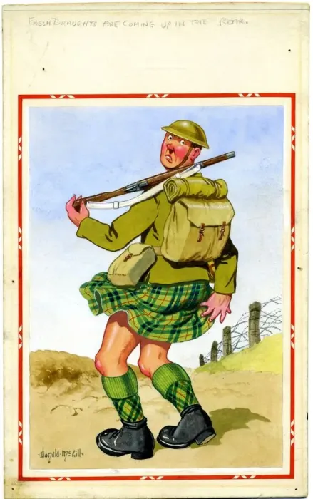 Framed Print : Comic postcard, Scottish Soldier in the British Army, WW2 - Fresh Draughts are Coming Up Framed Print : Comic postcard, Scottish Soldier in the British Army, WW2 - Fresh Draughts are Coming Up
