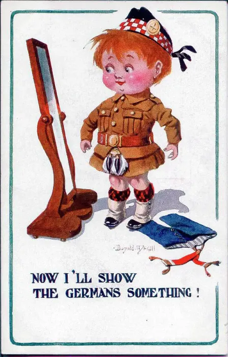 Framed Print : Comic postcard, Scottish soldier looks in the mirror. Date: 1914-1918 Framed Print : Comic postcard, Scottish soldier looks in the mirror. Date: 1914-1918