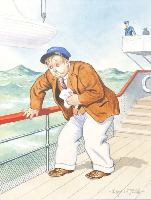 Framed Print : Comic postcard, Sea sickness on board ship Framed Print : Comic postcard, Sea sickness on board ship
