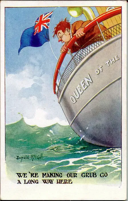 Framed Print : Comic postcard, Sea sickness on a ship Date: 20th century Framed Print : Comic postcard, Sea sickness on a ship Date: 20th century