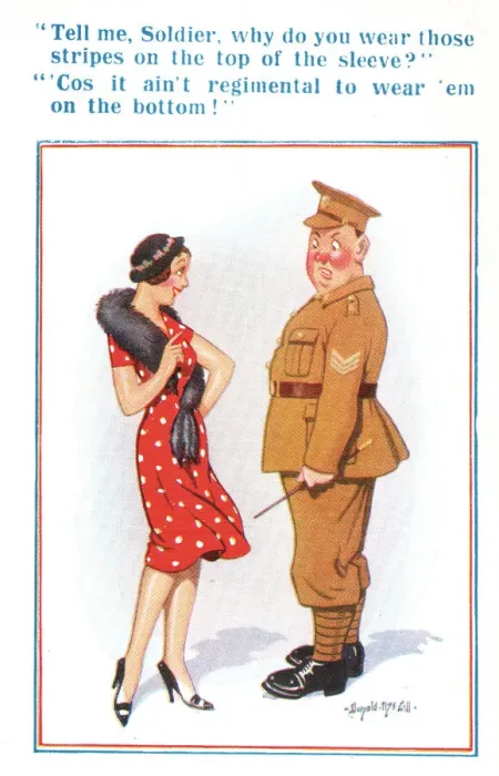 Framed Print : Comic postcard, Sergeant and pretty woman, WW2 Date: circa 1940s Framed Print : Comic postcard, Sergeant and pretty woman, WW2 Date: circa 1940s