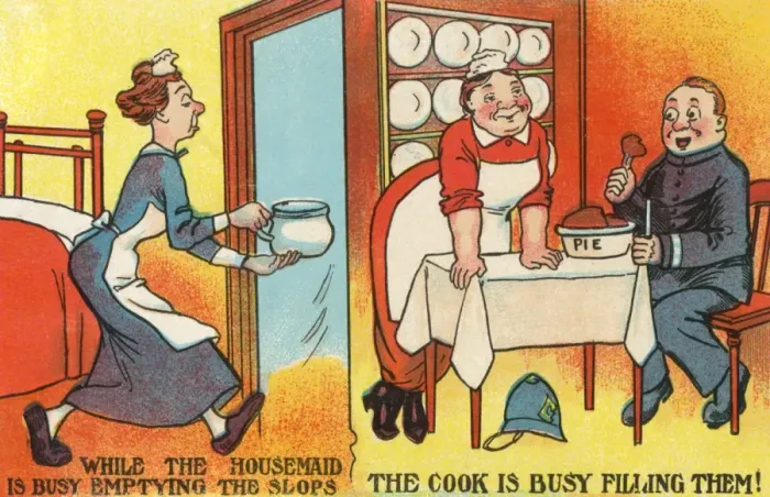 Framed Print : Comic Postcard - Slops removed and served Framed Print : Comic Postcard - Slops removed and served