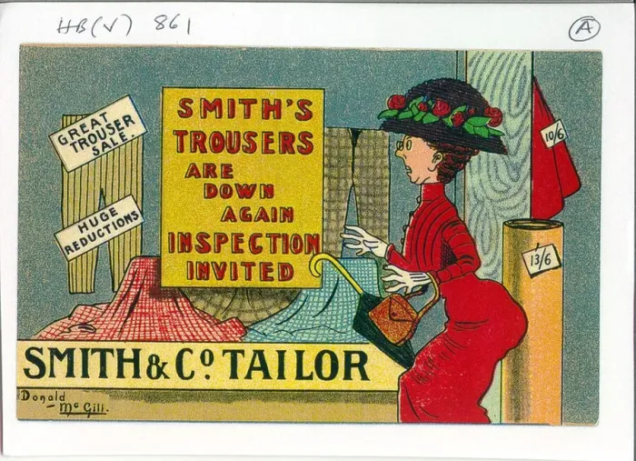 Framed Print : Comic postcard, Smiths Trousers Are Down Again - Inspection Invited Date Framed Print : Comic postcard, Smiths Trousers Are Down Again - Inspection Invited Date