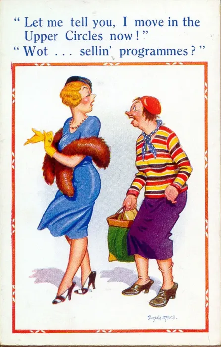 Framed Print : Comic postcard, Socially superior - two women Date: 20th century