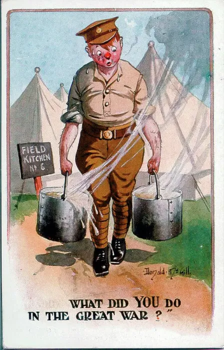 Framed Print : Comic postcard, Soldier in army camp, field kitchen work. Date: 1914-1918 Framed Print : Comic postcard, Soldier in army camp, field kitchen work. Date: 1914-1918