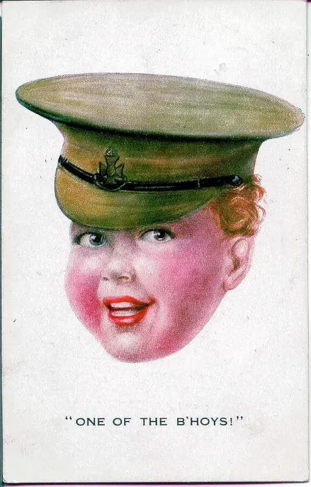 Framed Print : Comic postcard, Soldier boy in khaki cap - One of the b'hoys! Date: 1914-1918 Framed Print : Comic postcard, Soldier boy in khaki cap - One of the b'hoys! Date: 1914-1918