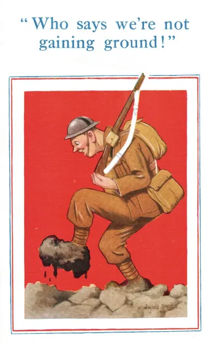 Framed Print : Comic postcard, Soldier in the British Army, WW2 - Who says we re not gaining ground Framed Print : Comic postcard, Soldier in the British Army, WW2 - Who says we re not gaining ground